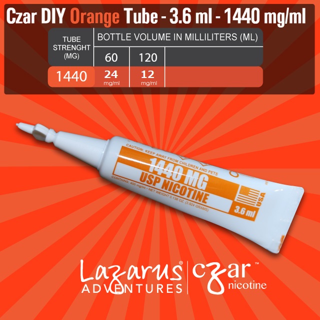 無味ニコチンリキッド,  Czar Nicotine  チューブ - オレンジ 1440mg, 5 チューブ パック (3.6 ml/tube)