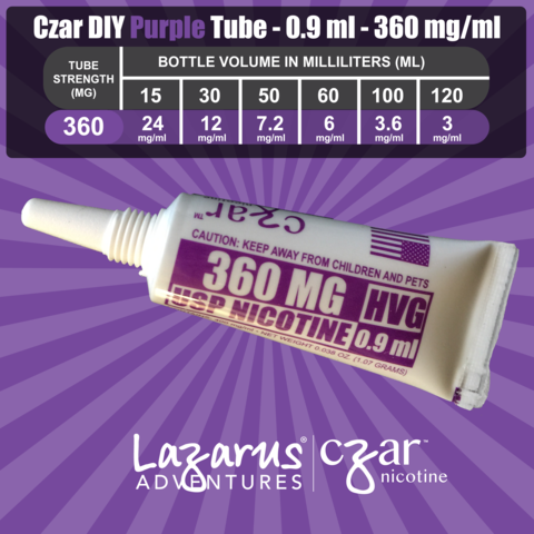 無味ニコチンリキッド,  Czar Nicotine  チューブ - パープル 360mg, 20 チューブ パック (0.9ml/tube)
